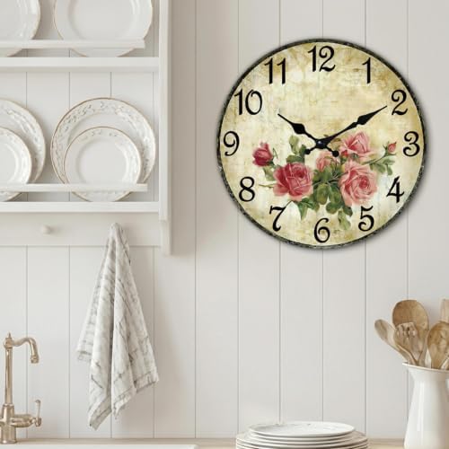 CHYLIN Wall Clock Pink Rose Silent Battery Operated Kitchen Home Decor - Image 5