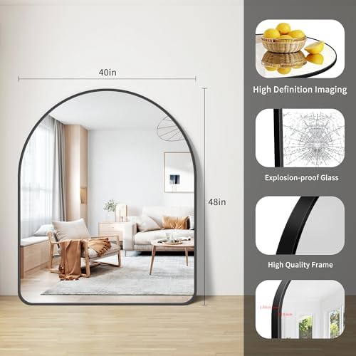 FORBATH Arched Wall Mirror 40"x48", Large Arch Bathroom Mirror Black Aluminum - Image 6