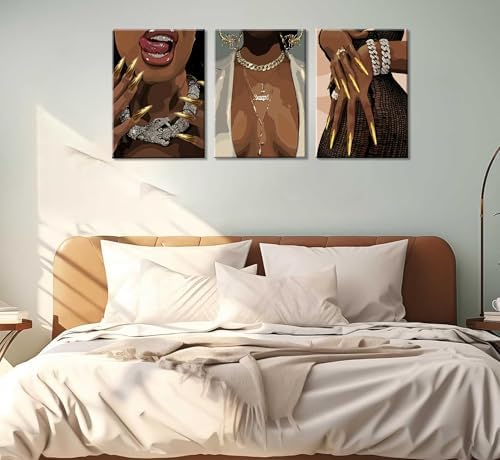 3 Pcs Afro Black Woman Canvas Wall Art African American Men Black Decorate - Image 2