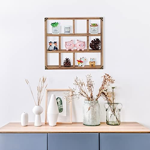 17.7x15.7-Inch Shadow Box Shelf 9-Slot Rustic Wood Floating Shelves Larger - Image 2