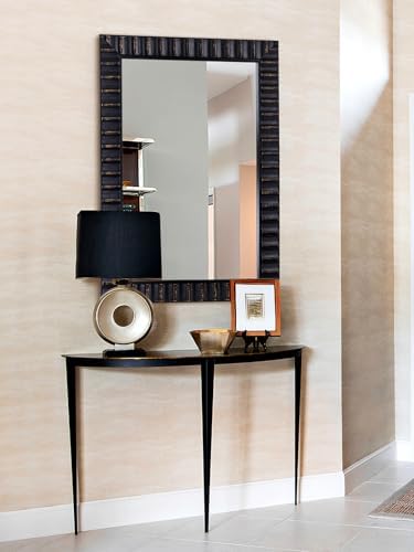 Modern Wooden Black Bathroom Mirror, Rectangular Relief Frame, Tempered Glass - Image 3