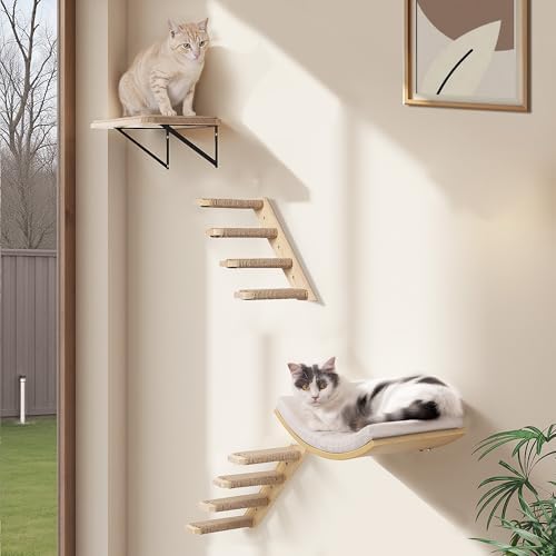 Wooden Cat Wall Steps Shelves Set, Wall Mounted Cats Shelves - Image 3
