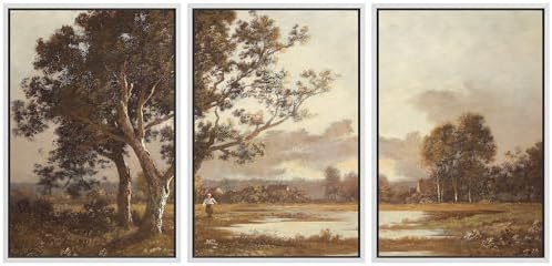 MUDECOR Framed Canvas Print Wall Art Rural Idyll Lakeside Trees and Pastoral by MUDECOR