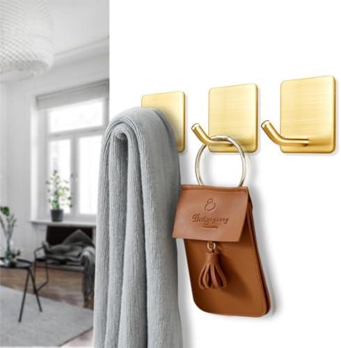 FOTYRIG Golden Stainless Steel Square Self Adhesive Hooks - Image 3