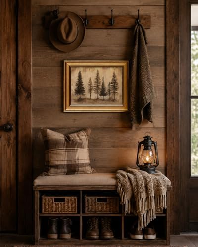 Gold Framed Wall Art, Vintage Pine Trees Canvas Prints, Rustic Nature Woodland - Image 4