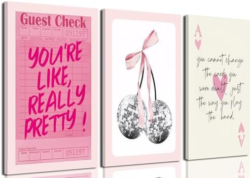 Pink Preppy Wall Art Framed Set of 3 Trendy Coquette Disco Cherry Posters Retro by Unknown