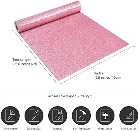 Stickyart 15.8"x275.6" Glitter Wallpaper Textured Light Pink Peel and Stick - Image 2
