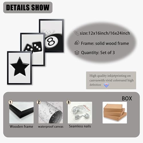 Black And White Wall Art Set of 3, Vintage Y2k Dice 8 Ball Canvas Prints - Image 3