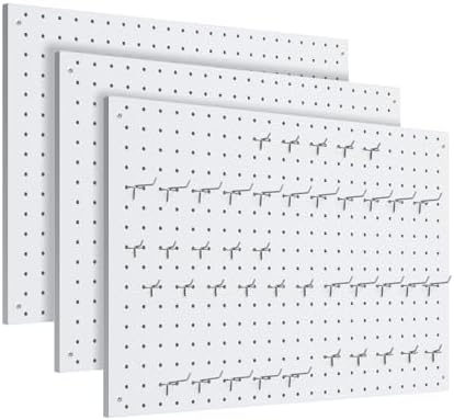 Peg Board, 3 Pack Metal Pegboard Panels White Pegboards Wall Organizer by MUWOOD