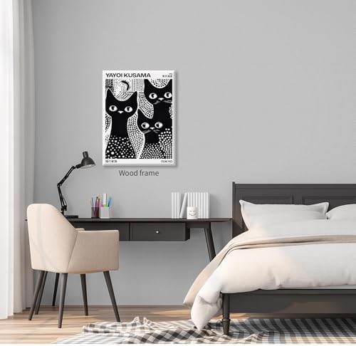 Cute Black Cat Poster Japanese Yayoi Kusama Wall Art 16X24 inch Framed Trendy - Image 6