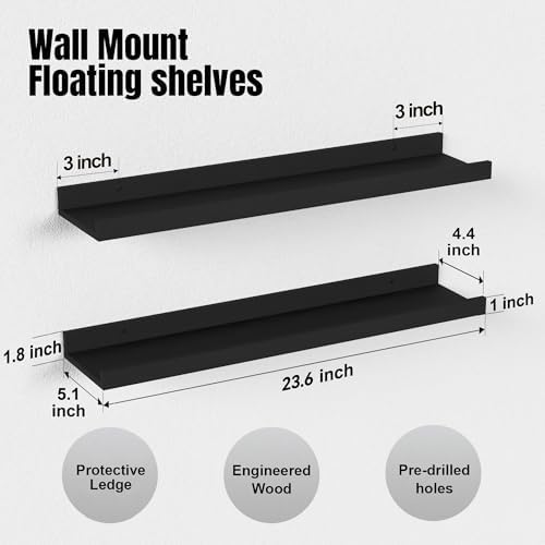 Boswillon Floating Shelves Set of 2, Long Wall Shelf - Image 3
