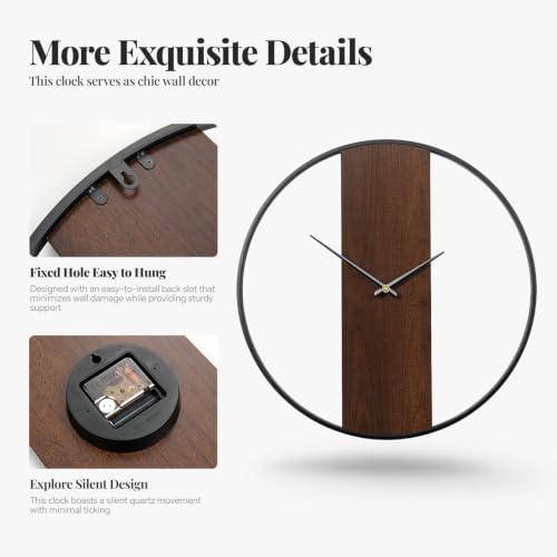 Cuspin 24 Inch Large Wall Clock Modern Rustic Walnut Dial Decorative Clock - Image 5