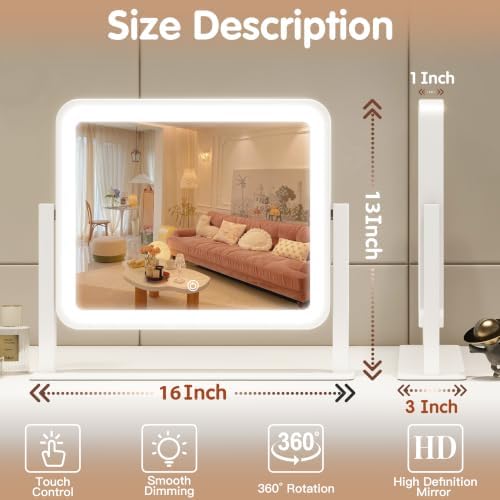 FENNIO Vanity Mirror with Lights 16"×13" Makeup Mirror with Lights, Lighted - Image 6
