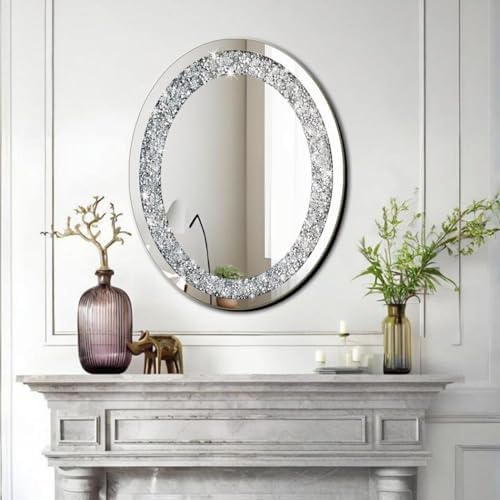 DMDFIRST Crystal Crushed Diamond Oval Shaped Glam Bling Silver Mirror - Image 2