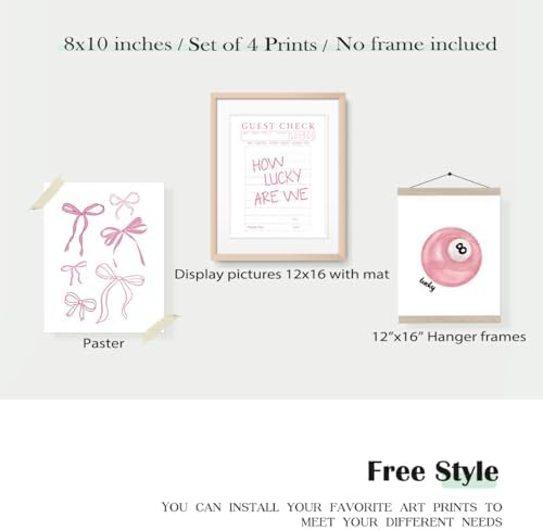 XYDEG Pink Coquette Trendy Preppy Wall Art Prints Set of 4, Coquette Room Decor - Image 3
