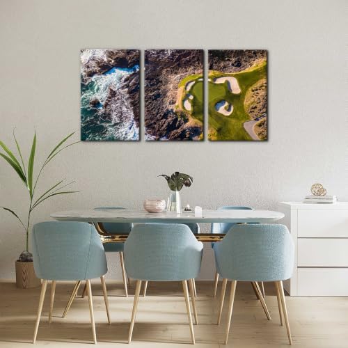 Pacimo 3 Pieces Pebble Beach Golf Course Wall Art Canvas Pictures Natural - Image 4
