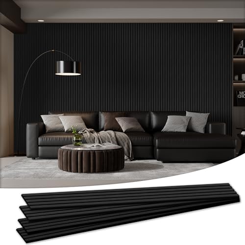 4 Pack Acoustic Wood Wall Panels 105.9" x 12.6" x 0.8", Matte Black by LDB_BUILDING