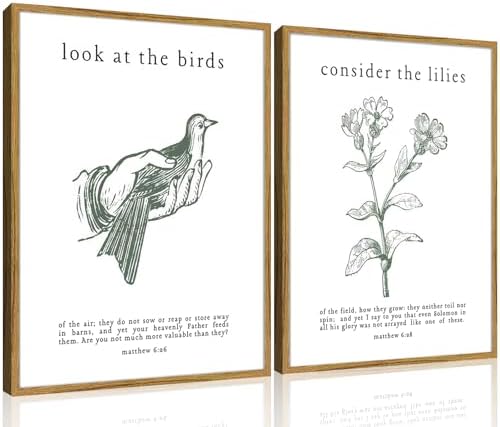 Framed Christian Wall Art Set – Matthew 6:26 “Look at the Birds” & “Consider by KBCXOYLinnasArt