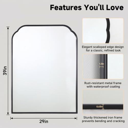 36"x24" Black Bathroom Scalloped Mirror, Rust-Proof Metal Frame - Image 2