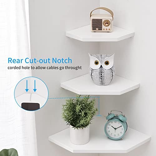 Corner Floating Shelves Set 2 Wire Hole Solid Oak Wood Display Shelf - Image 3