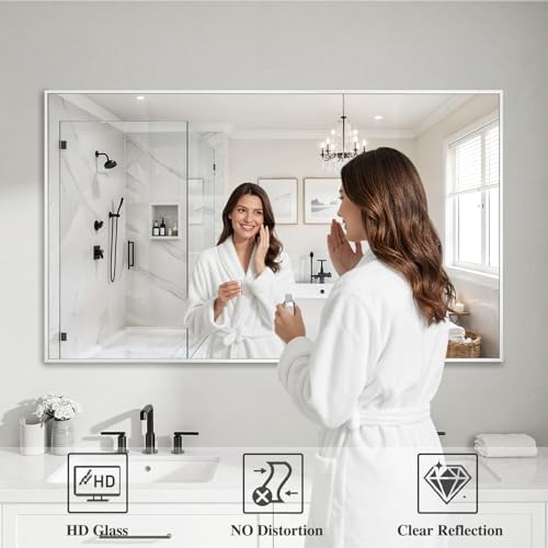 Koonmi White Rectangle Wall Mirror, 30x55 Inch Bathroom Mirror, Aluminum Frame - Image 3
