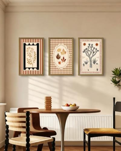 Framed Vintage Botanical Canvas Wall Art Set of 3, Boho Floral Leaf Desert Tree - Image 7