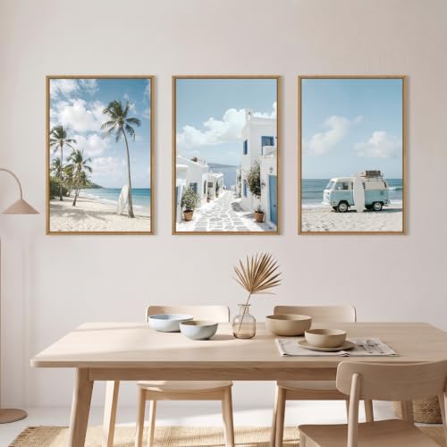 Large Summer Coastal Framed Canvas Wall Art Set, Modern Beach Surfboard Wall - Image 3