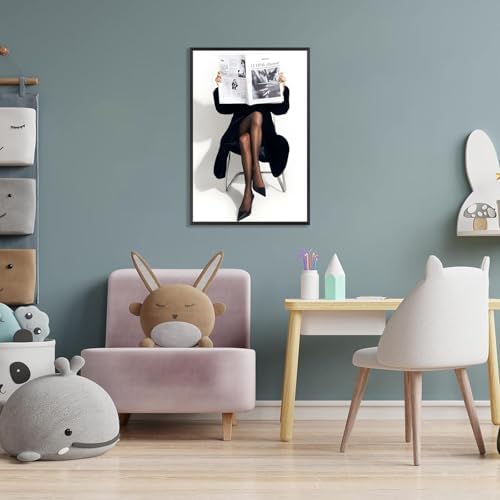 Woman Reading Newspaper Poster Black And White Photography Canvas Wall Art - Image 5