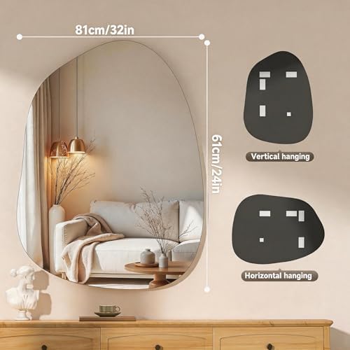 Hasipu 32"x24" Irregular Wall Mirror Frameless Asymmetrical Mirror - Image 2