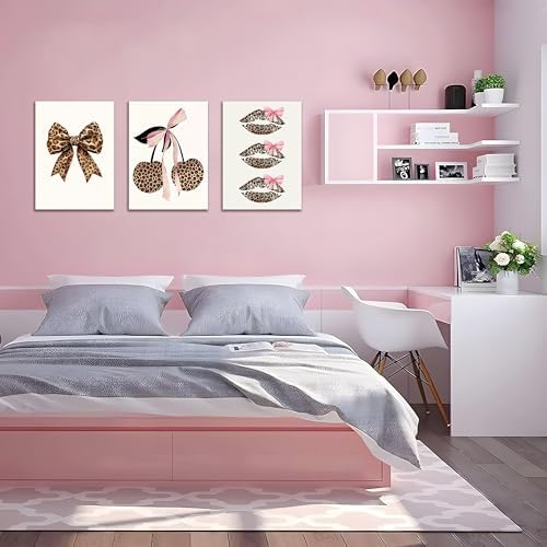 Leopard Bow Wall Art Set of 3, Kiss Lips Canvas Posters Prints, Funky Leopard - Image 4