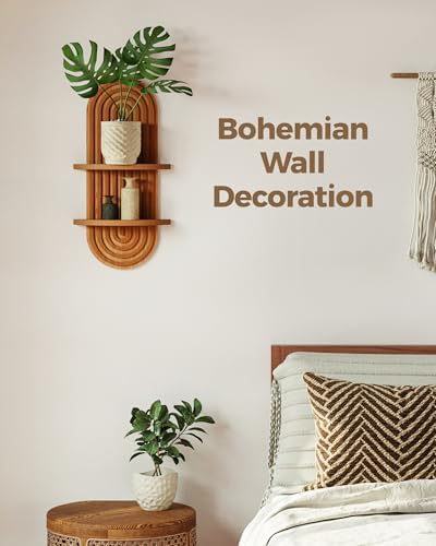 Bamworld Boho Wall Decor Plant Wall Shelf Wood Plant Holder 2 Tier Brown - Image 3