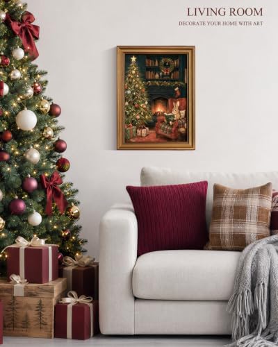 VIYYIEA Gold Framed Winter Christmas Canvas Wall Art, Cozy Christmas Bunny - Image 3