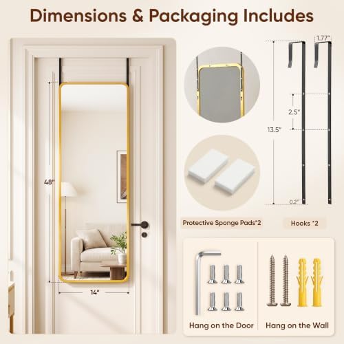 Suidia Full Length Mirror Over the Door&Wall Mounted, HD Shatterproof, Hanging - Image 5