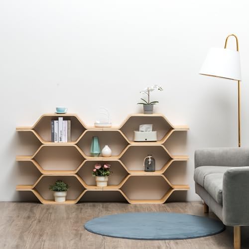 Honeycomb Bookshelf Hexagon Floating Shelves Storage Shelf Solid Wood Freely - Image 3