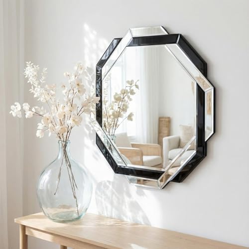 Vercraft Black Bathroom Mirror 20"×20" Decorative Beveled Edge Frameless Mirror - Image 4