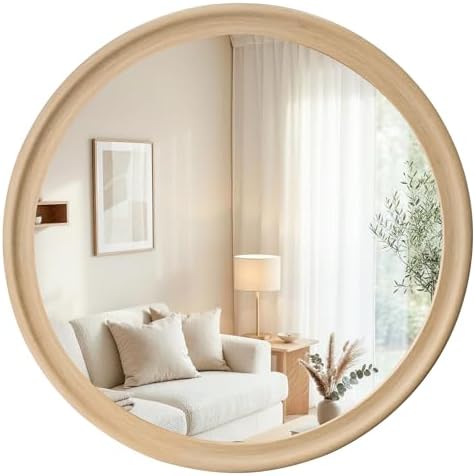 Round Wall Mirrors 36 Inch, Natural Rustic Decorative Transitional Mirror by Culer