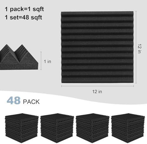 GUERRI 48 Pack Acoustic Foam Panels 12" x 12" x 1" Wedges Design Sound Proof - Image 2