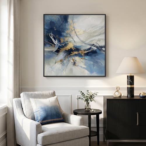 Framed Modern Blue White Abstract Wall Art Decor - Image 5