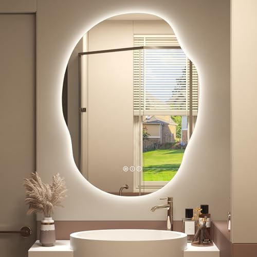 Irregular-Shaped Backlit LED Lighted Bathroom Mirror 24x32 by LuxulumMirror