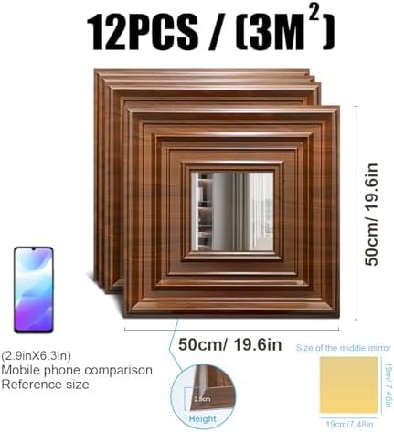 12 Pack PVC Ceiling Tiles 19.7"x19.7" – Silver Mirror & Wood Grain 3D Wall - Image 4