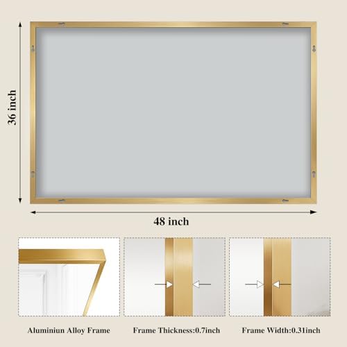 Koonmi Gold Mirrors for Wall, 36x48 Inch Bathroom Mirror, Rectangular Wall - Image 2
