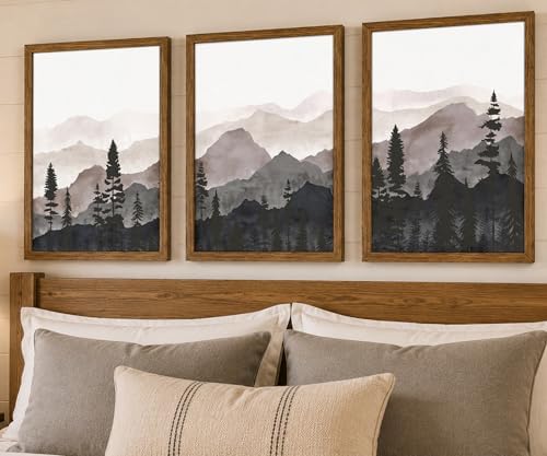 Framed Pine Forest Wall Art Set of 3, Misty Mountain Landscape, 12x16 Inch - Image 7