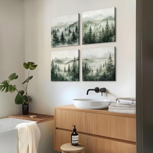 Green Forest Wall Art Nature Foggy Mountains Landscape Pictures - Image 2