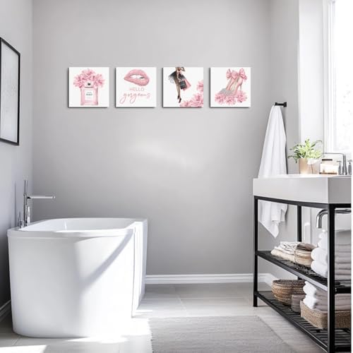 Pink Fashion Canvas Wall Art, Perfume High Heels Lipstick Beauty Wall Decor - Image 6