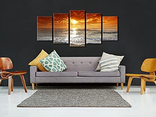 Wieco Art Grand Sight Sunset Ocean Canvas Prints Wall Art Sea Beach Pictures to - Image 4