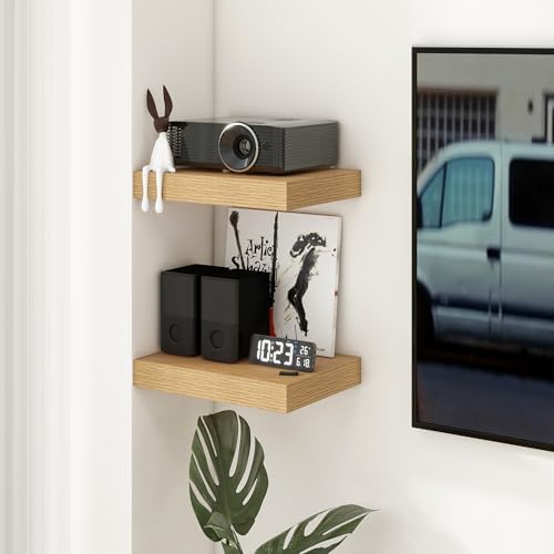 FLYJOE 12 Inch Deep Floating Shelves, 16 Inch Oak Wall Shelves Set of 2 - Image 6