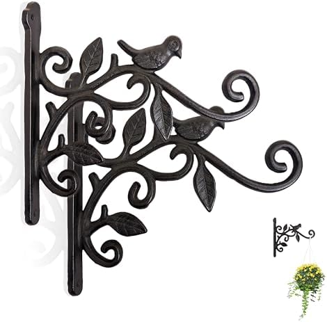 Wrought Iron Plant Hanger, Vintage Bird & Leaf Cast Iron Wall Mounted Plant by LintonArts