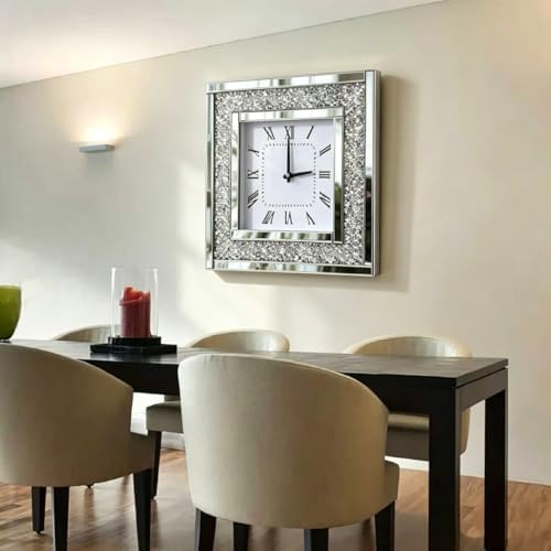 DMDFIRST Silver Square Mirror Clock 20x20inches Crystal Sparkle Twinkle Bling - Image 5