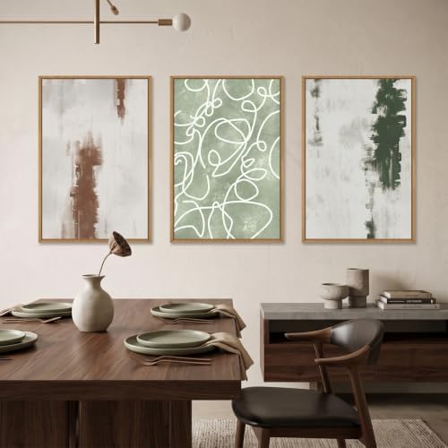 Aryroi Abstract Green Brown Geometric Framed Canvas Wall Art Set, Minimalist - Image 3