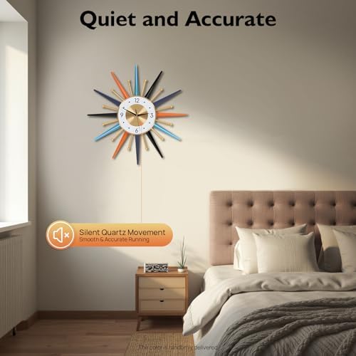 Large Wall Clock 22'' Modern Big Wall Clock Starburst Mid-Century Decor - Image 4